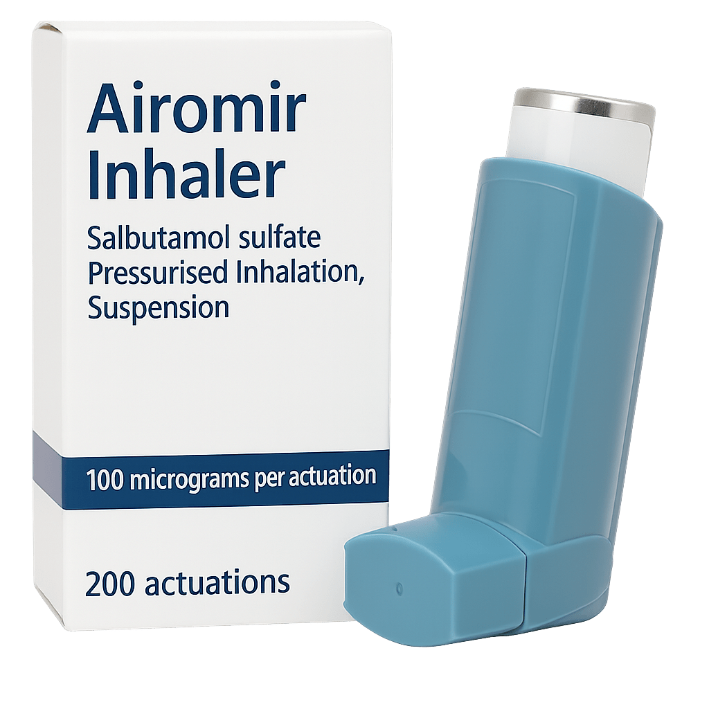 Box of Airomir Inhaler 100mcg for asthma relief